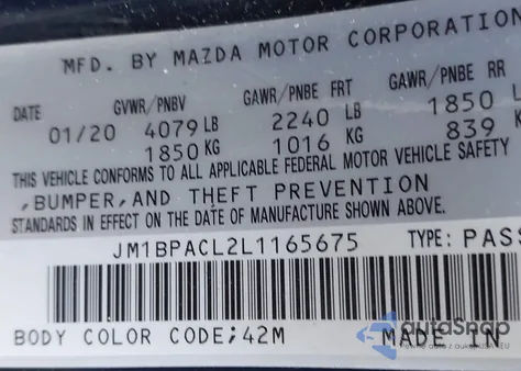 2020 Mazda Mazda3 Select Package from USA, damaged, VIN JM1BPACL2L1165675